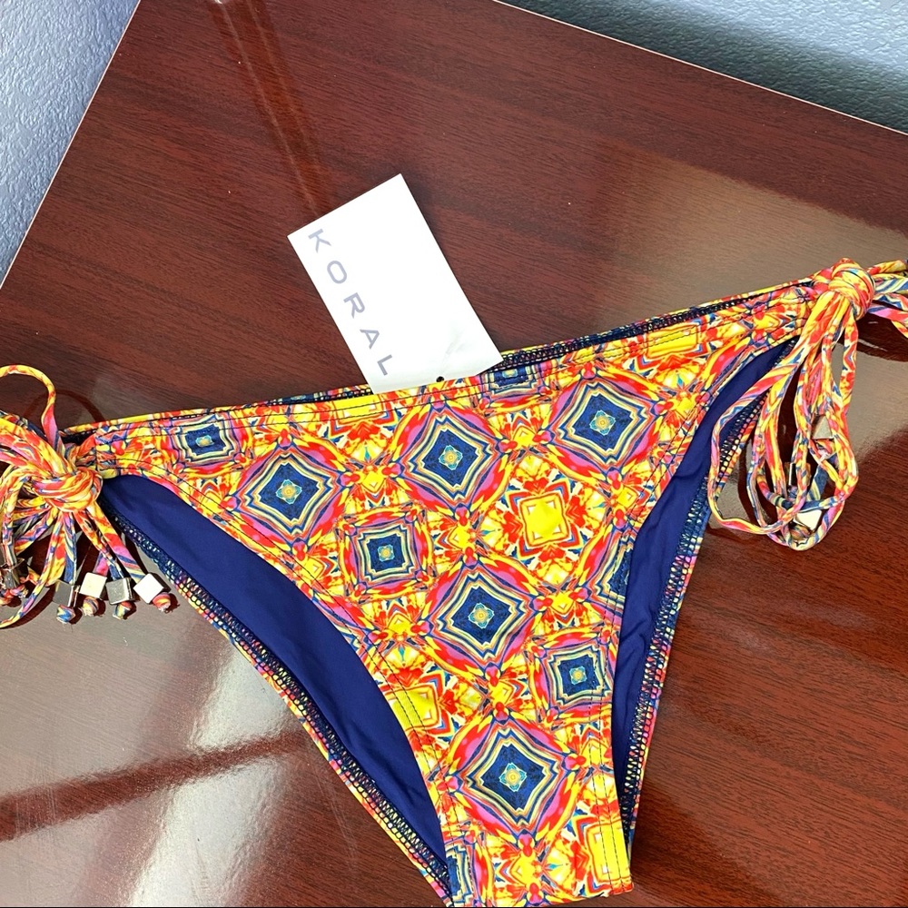 Koral Bikini Bottom Yellow Blue Pink Tie Side Sz M